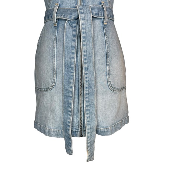 Alice + Olivia Jeans Blue Denim Mini Dress Size 2 Zipper Front Pockets Belted - Picture 4 of 14